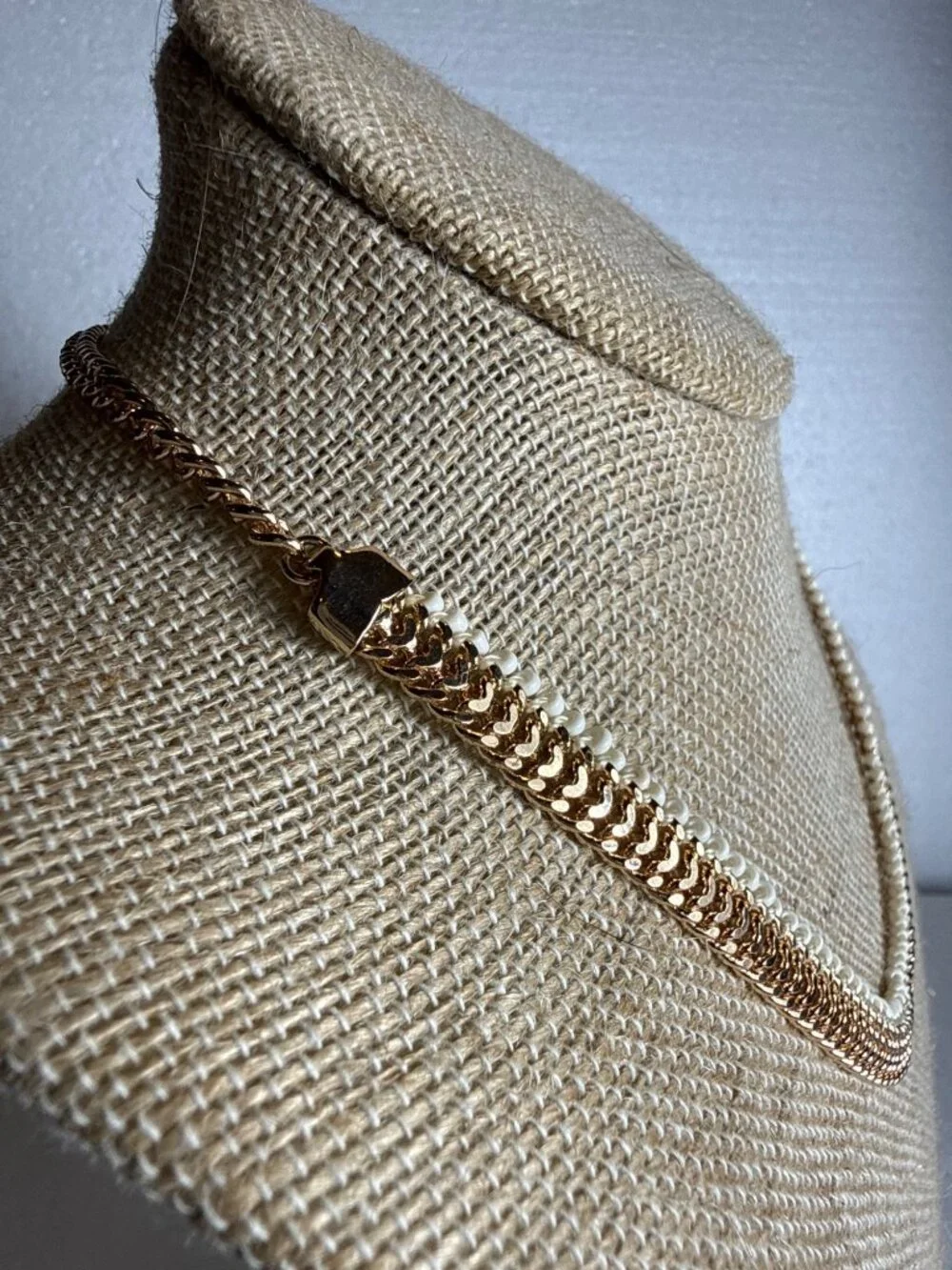Half Bead Half Gold Cuban Link Choker Chain Necklace Mixed Metal Aesthetic